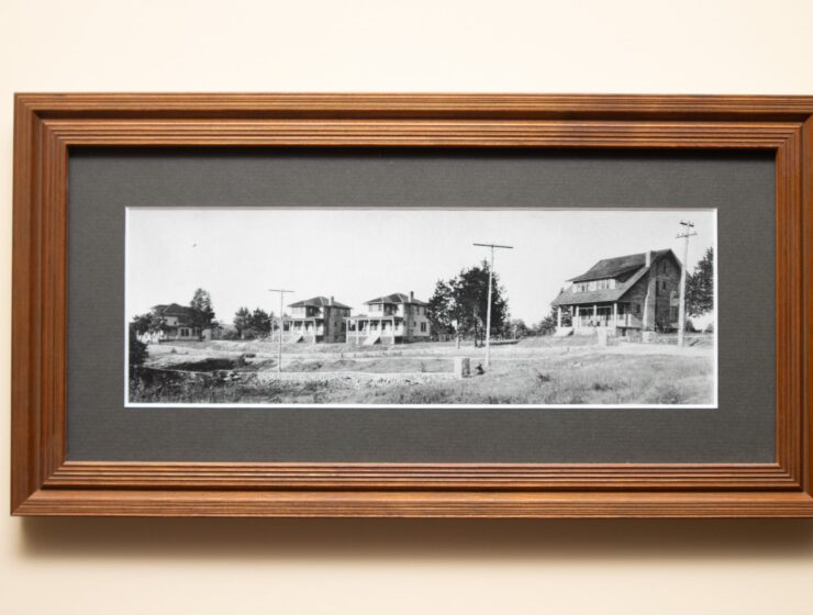 Black and white photo of old homes in Chapel Hill