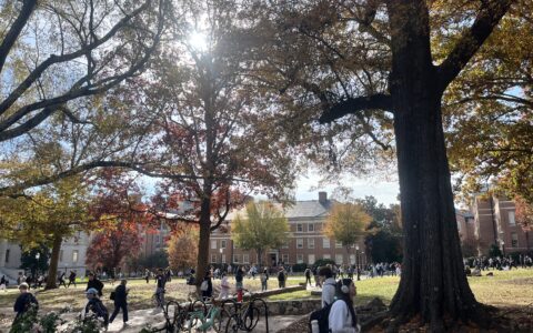 Students walking across the UNC–Chapel Hill campus.