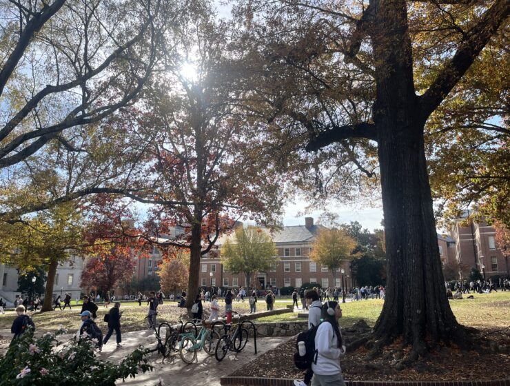 Students walking across the UNC–Chapel Hill campus.