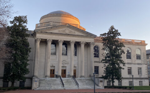 Wilson library at sunset.