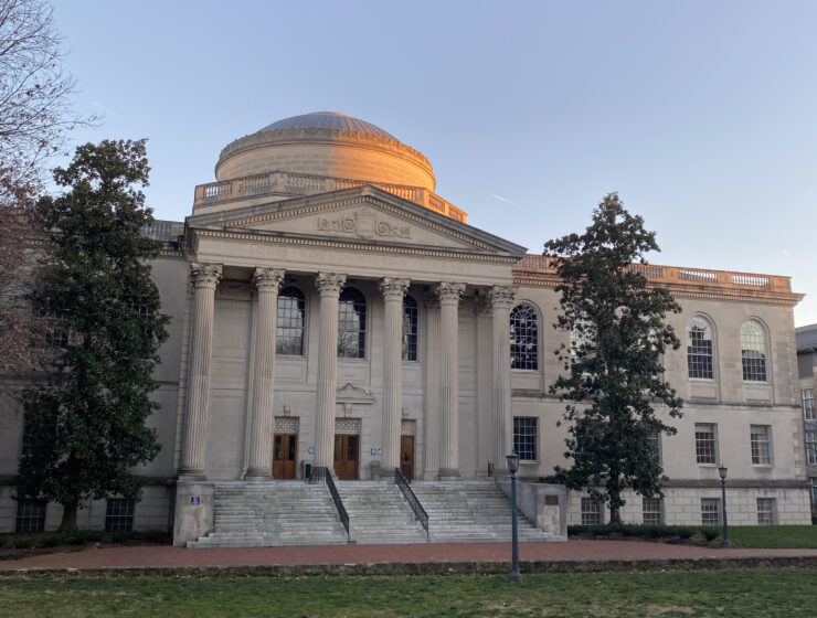 Wilson library at sunset.