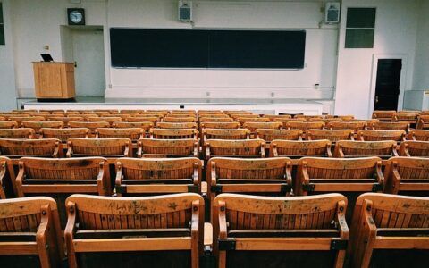 Empty classroom with wooden chairs